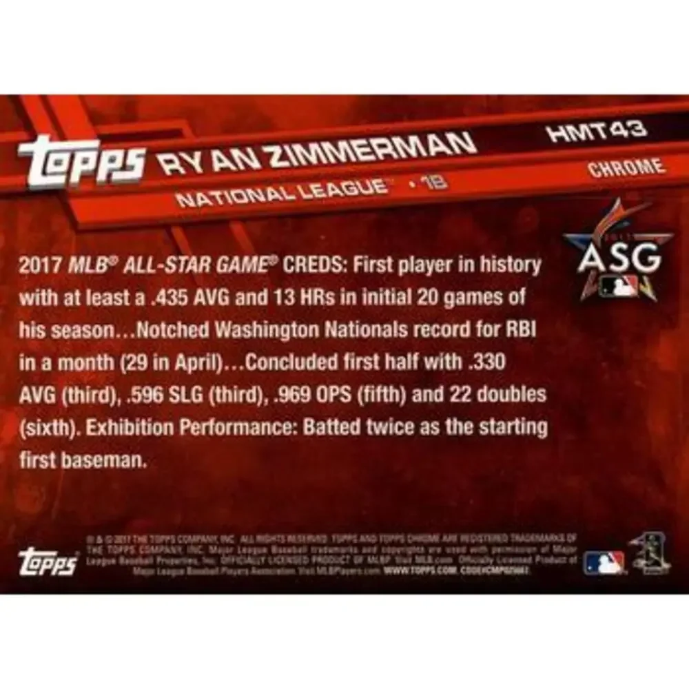 2017 Topps Chrome Update Ryan ZimmermanAS HMT43 Washington Nationals